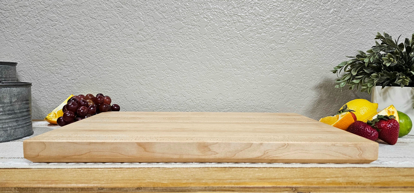 Maple, Cherry, or Walnut Edge Grain Cutting Board with Chamfered Edges | Juice Groove Add-On Option