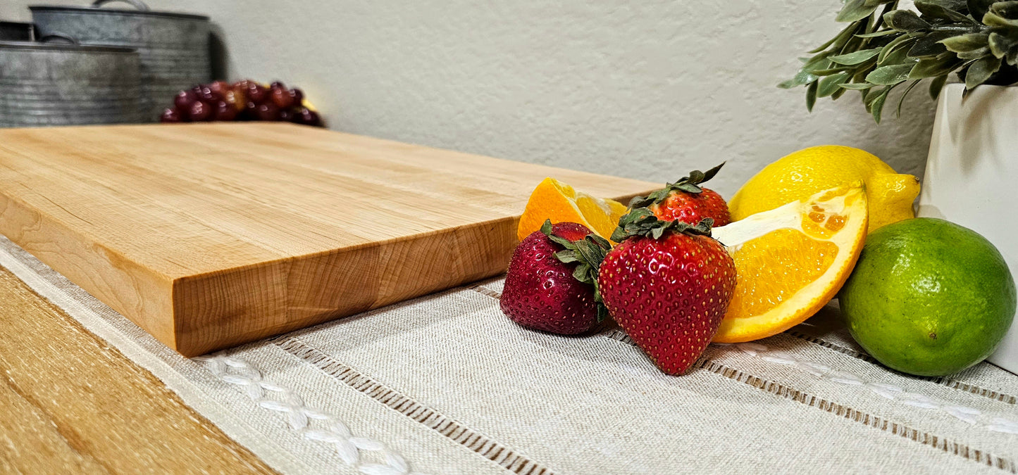 Maple, Cherry, or Walnut Edge Grain Cutting Board with Chamfered Edges | Juice Groove Add-On Option