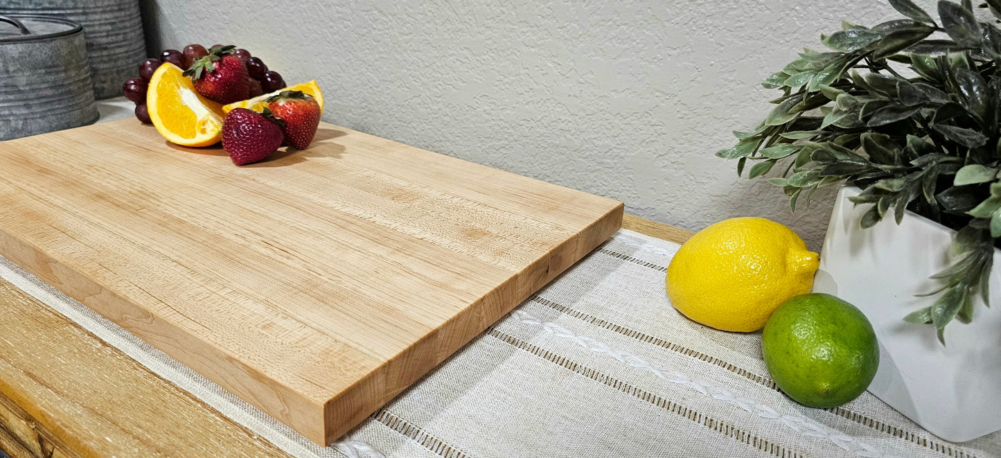 Maple, Cherry, or Walnut Edge Grain Cutting Board with Chamfered Edges | Juice Groove Add-On Option