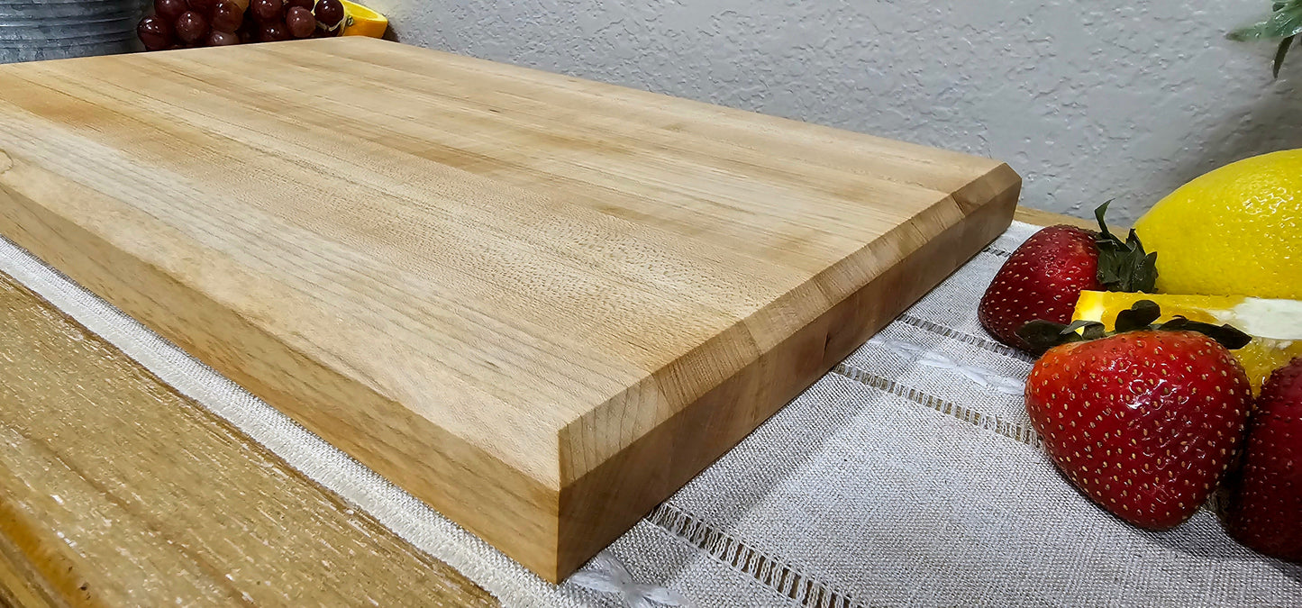 Maple, Cherry, or Walnut Edge Grain Cutting Board with Chamfered Edges | Juice Groove Add-On Option