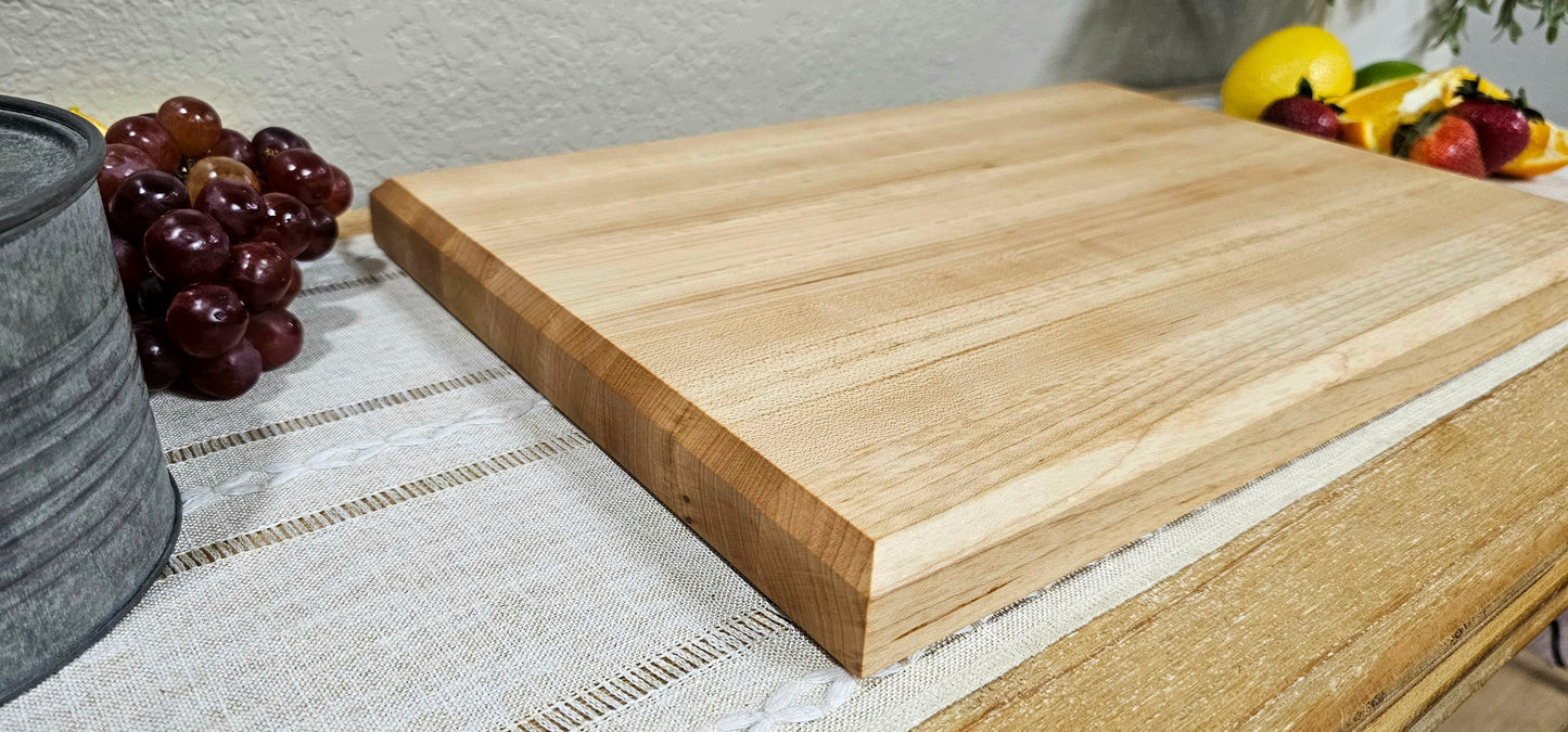 Maple, Cherry, or Walnut Edge Grain Cutting Board with Chamfered Edges | Juice Groove Add-On Option
