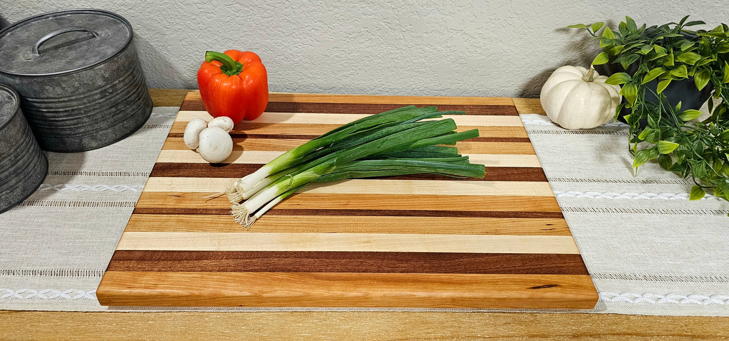Large Patterned Cutting Board | Maple, Cherry, & African Sapele Woods