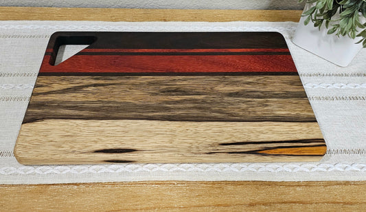Cutting Board With Handle | Peruvian Walnut, African Padauk, & Black Limba Woods