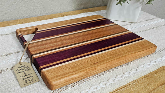 Cutting Board With Handle | Walnut, Maple, Cherry, African Sapele & Purpleheart Woods
