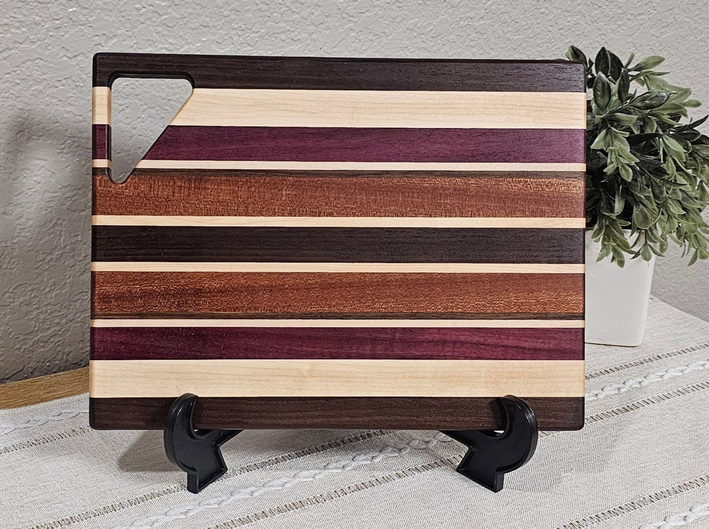 Cutting Board With Handle | Maple, Peruvian Walnut, African Sapele, & Purpleheart Woods