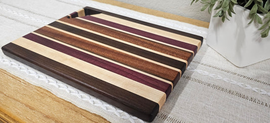Cutting Board With Handle | Maple, Peruvian Walnut, African Sapele, & Purpleheart Woods