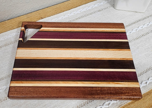 Cutting Board With Handle | Maple, Cherry, Peruvian Walnut, African Sapele, & Purpleheart Woods