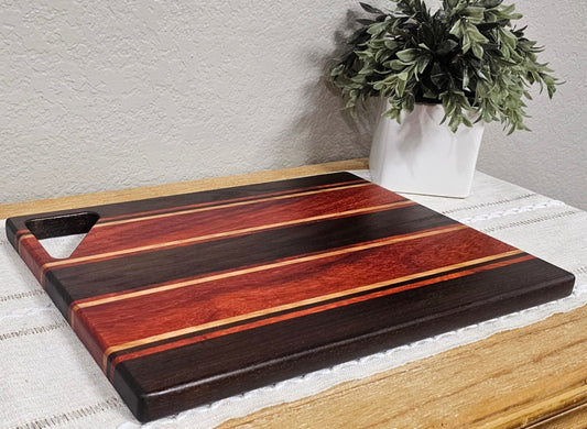 Cutting Board With Handle | Cherry, Peruvian Walnut, & African Padauk