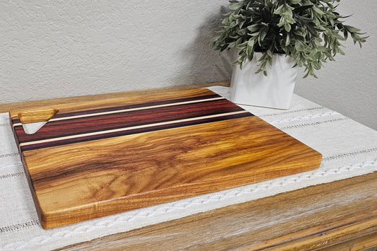 Cutting Board With Handle | Maple, Peruvian Walnut, African Padauk, Purpleheart, & Canary Wood
