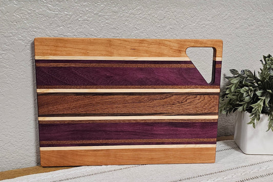 Cutting Board With Handle | Walnut, Maple, Cherry, African Sapele & Purpleheart Woods