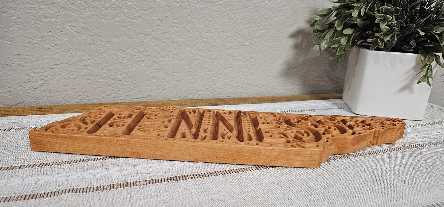 TN State Shape with TENNESSEE & Decorative Engravings | Maple, Cherry, or Walnut Wood | 2 Size Options
