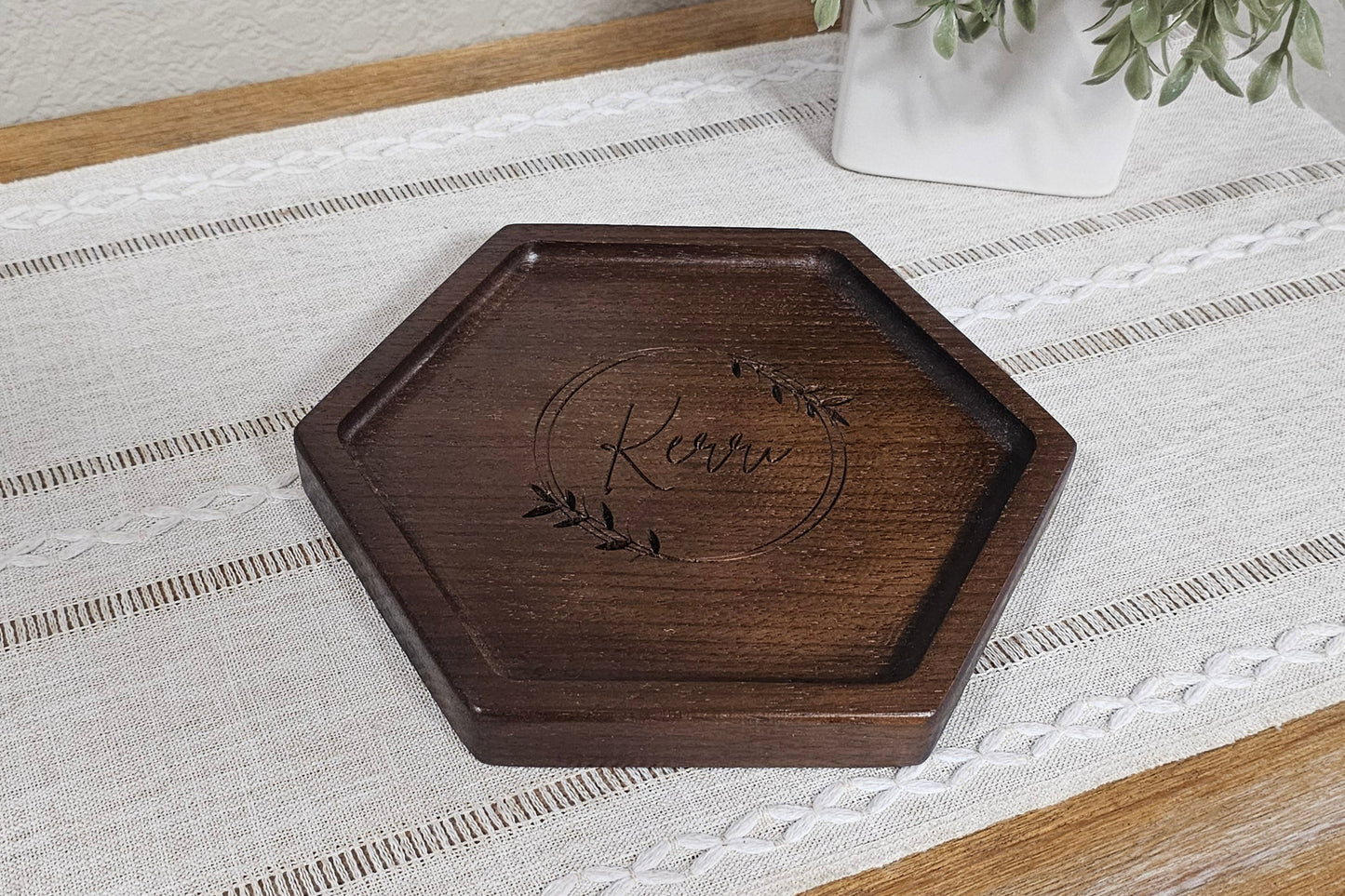 Personalized Wooden Tray | Catch All Tray | Desk Organizer | Wreath & Name