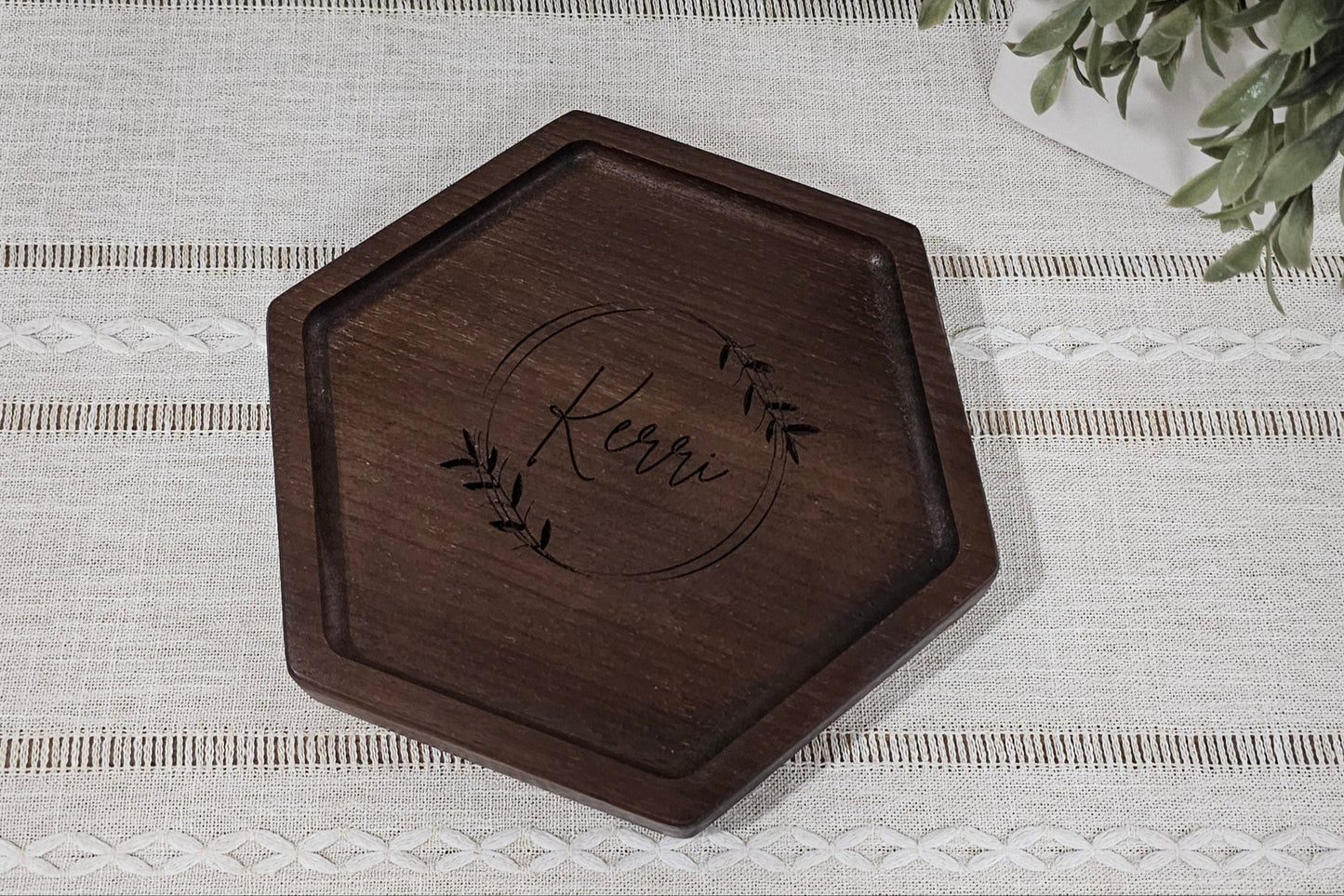 Personalized Wooden Tray | Catch All Tray | Desk Organizer | Wreath & Name