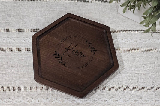 Personalized Wooden Tray | Catch All Tray | Desk Organizer | Wreath & Name