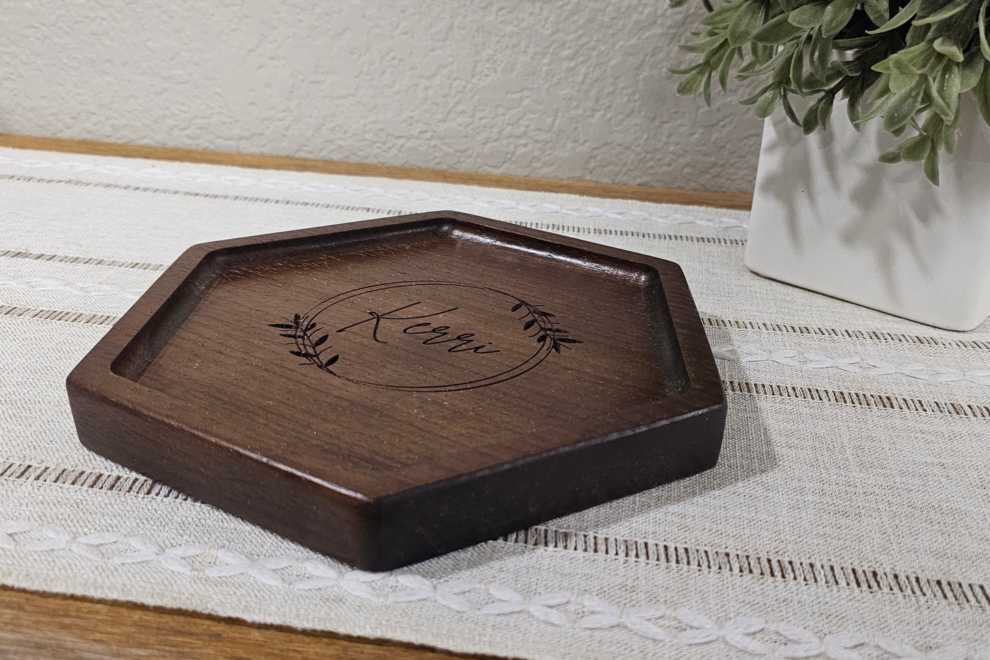 Personalized Wooden Tray | Catch All Tray | Desk Organizer | Wreath & Name