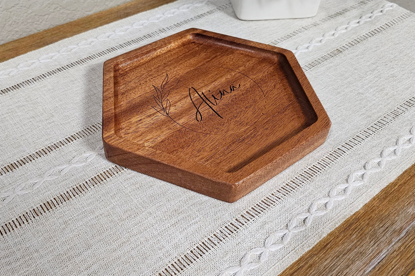 Personalized Wooden Tray | Catch All Tray | Desk Organizer | Wreath & Name Engraving