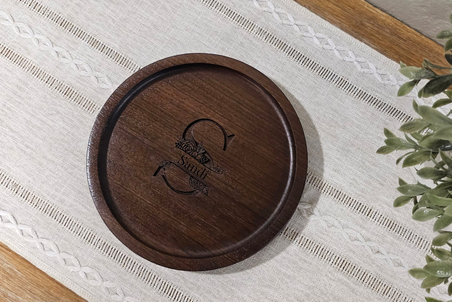 Personalized Wooden Tray | Catch All Tray | Desk Organizer | Initial & Name Split Monogram