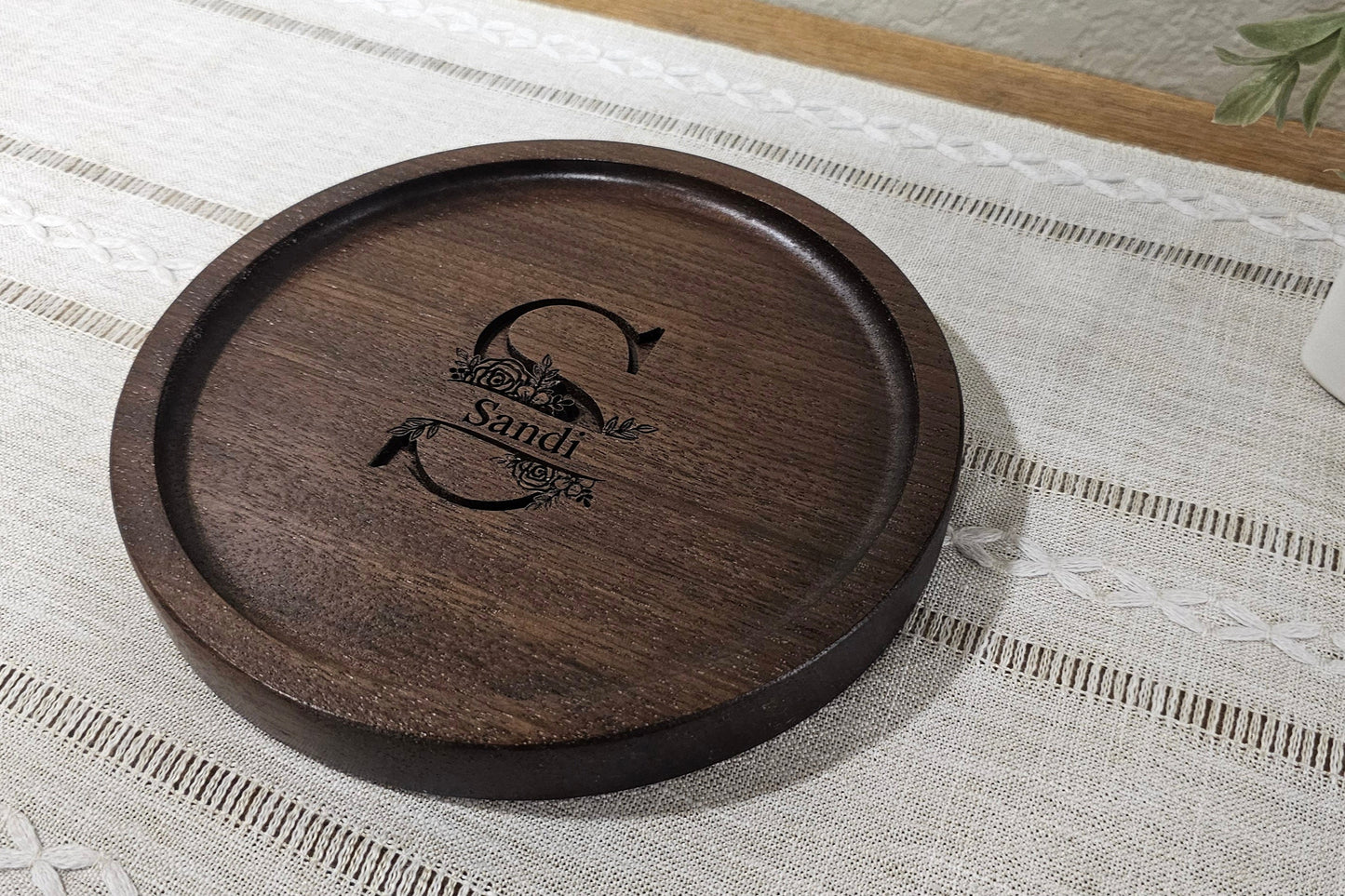 Personalized Wooden Tray | Catch All Tray | Desk Organizer | Initial & Name Split Monogram