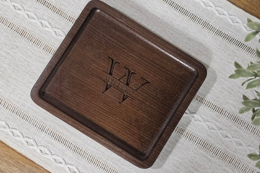 Personalized Wooden Tray | Catch All Tray | Desk Organizer | Initial & Name Split Monogram