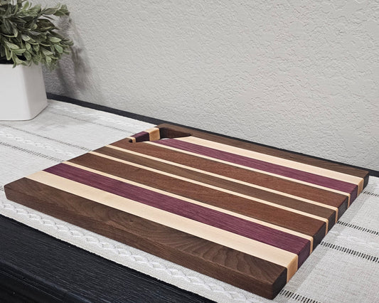 Cutting Board With Handle | Maple, Walnut, African Sapele, & Purpleheart Woods