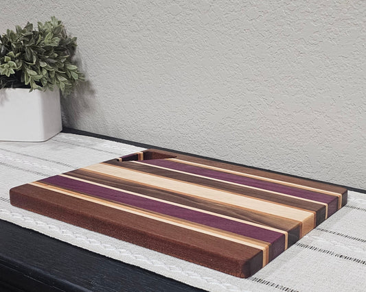 Cutting Board With Handle | | Maple, Cherry, Walnut, African Sapele, & Purpleheart Woods