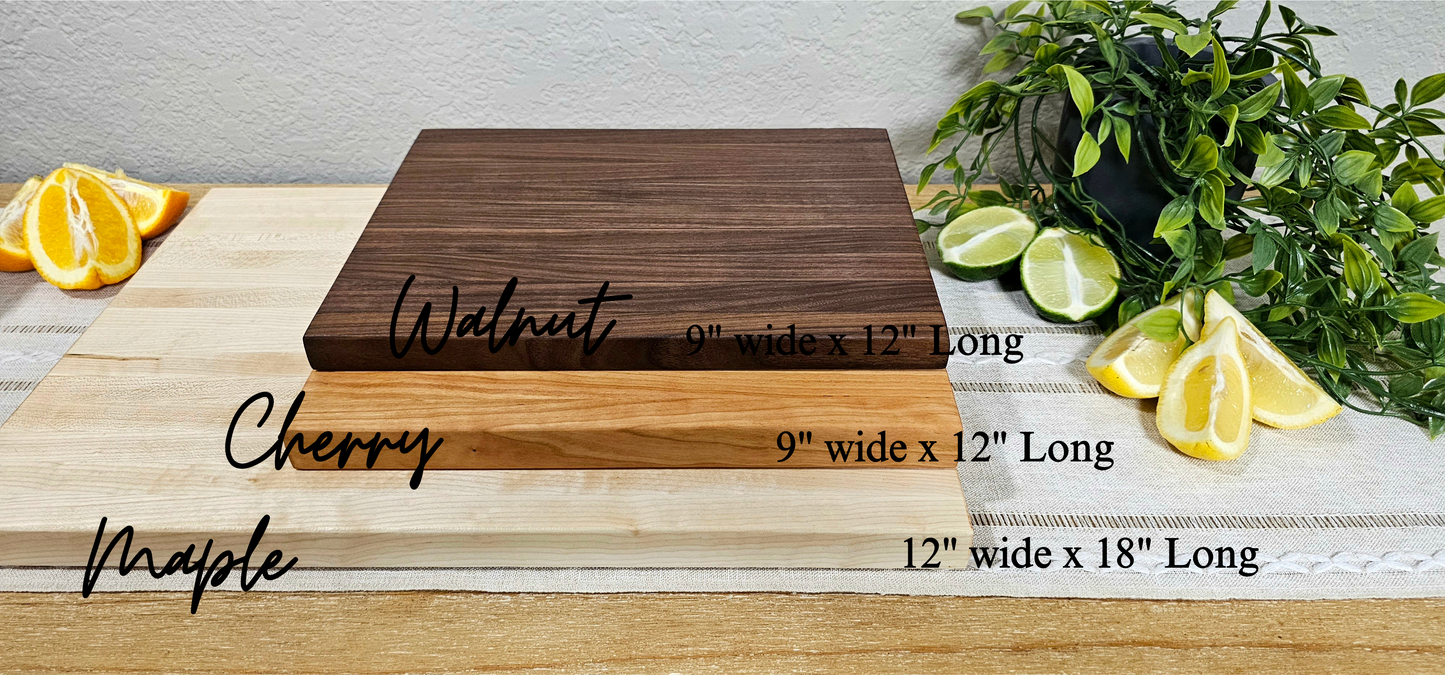 Edge Grain Cutting Board | Maple, Cherry, or Walnut | 2 Size & Thickness Options