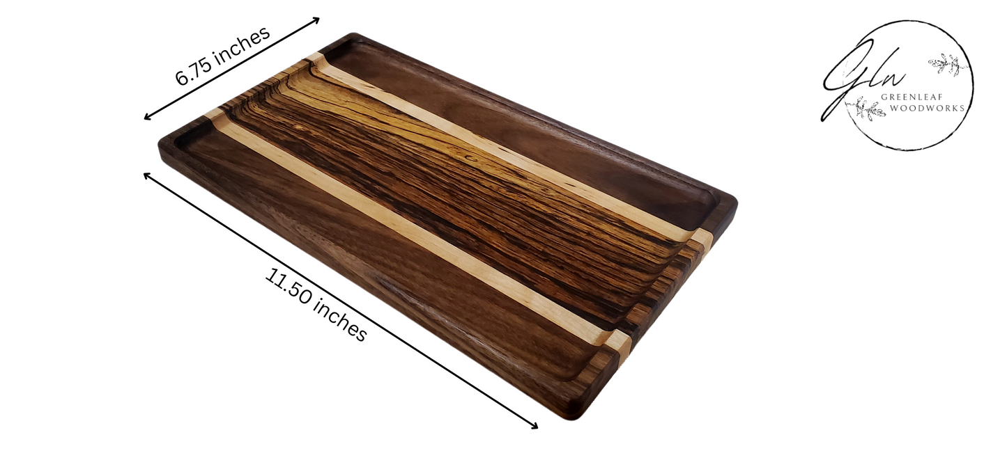 Large Exotic Catch All Tray made with Zebra Wood, Walnut, and Maple | Desk Organizer