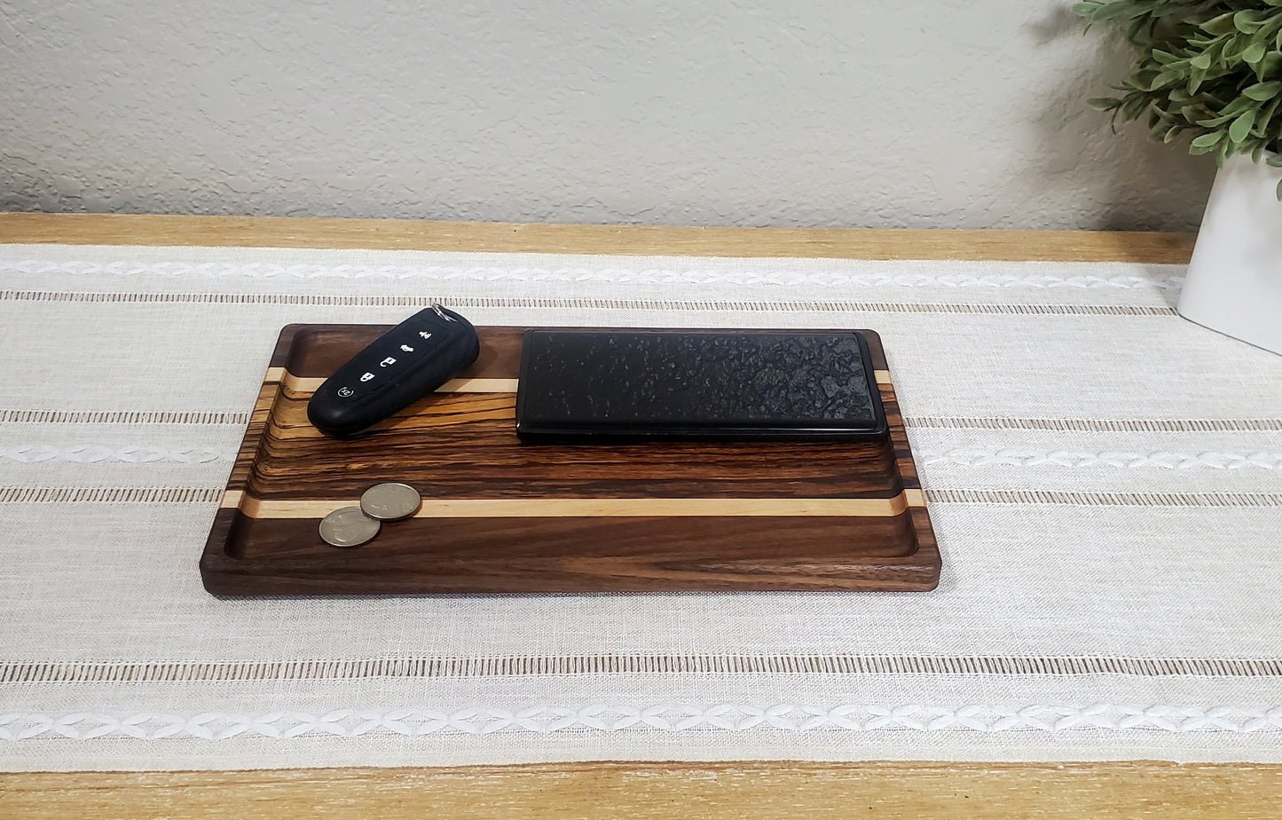 Large Exotic Catch All Tray made with Zebra Wood, Walnut, and Maple | Desk Organizer