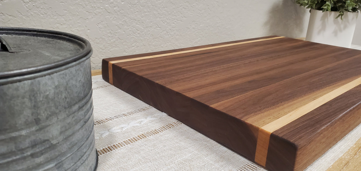 Reversible Large Premium Walnut Cutting Board with Maple Accents