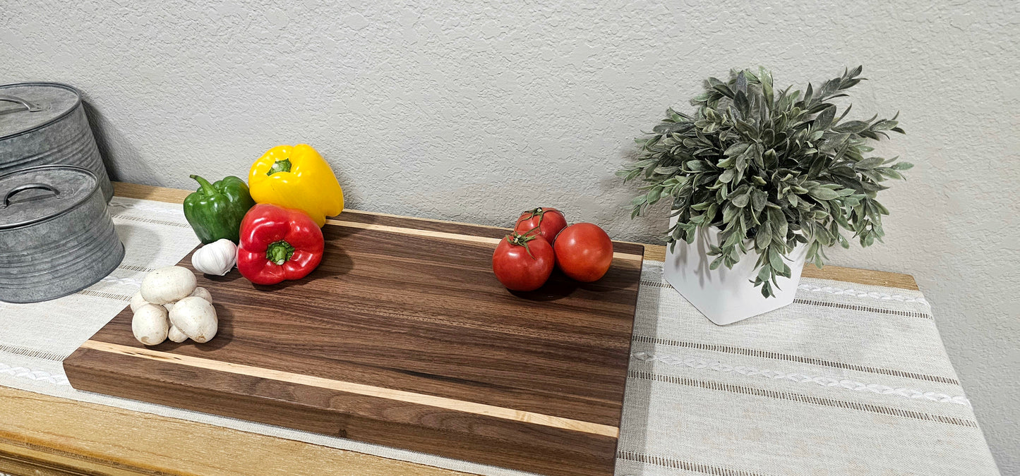 Reversible Large Premium Walnut Cutting Board with Maple Accents