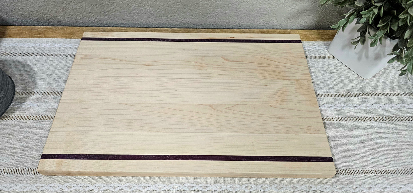 Maple and Purple Heart Accents Face Grain Cutting Board | Reversible