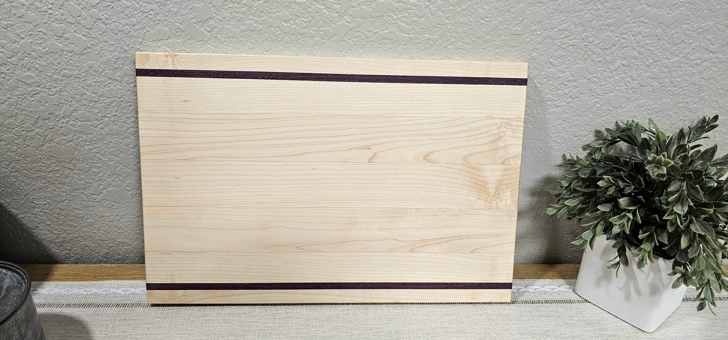 Maple and Purple Heart Accents Face Grain Cutting Board | Reversible