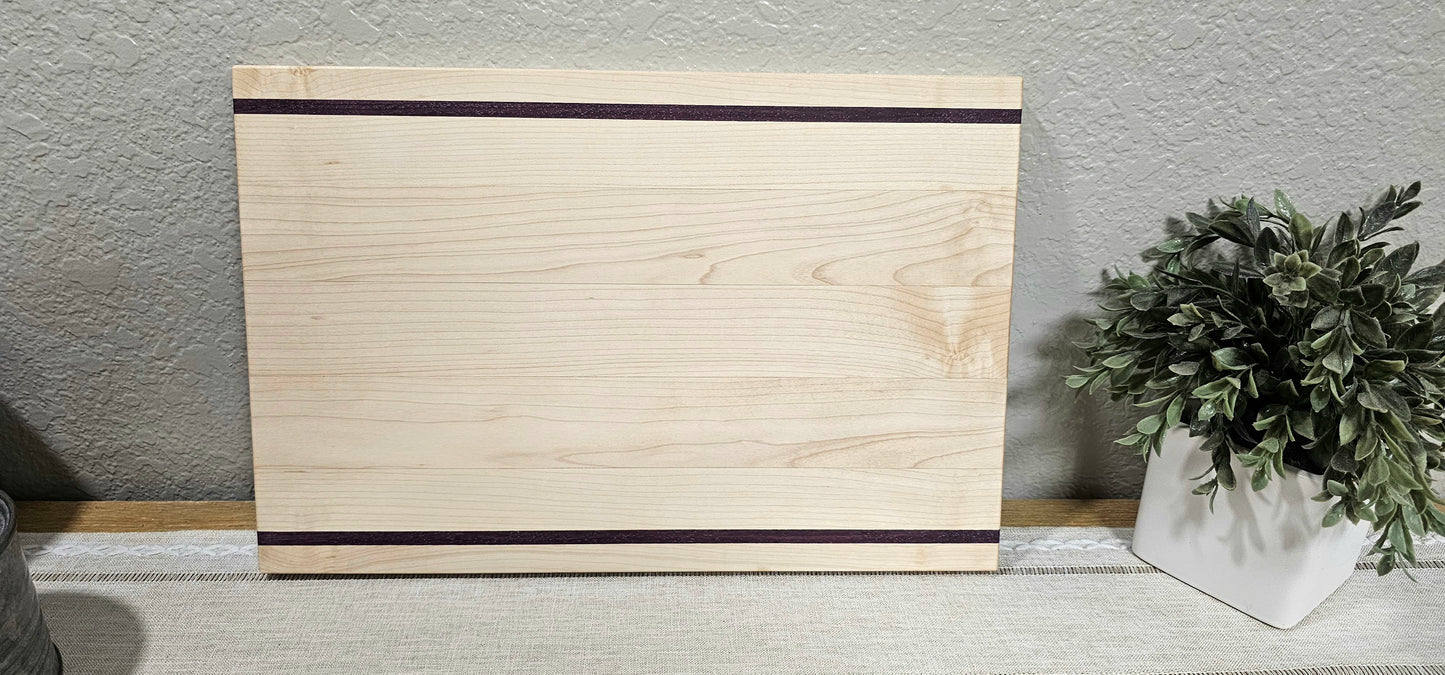 Maple and Purple Heart Accents Face Grain Cutting Board | Reversible