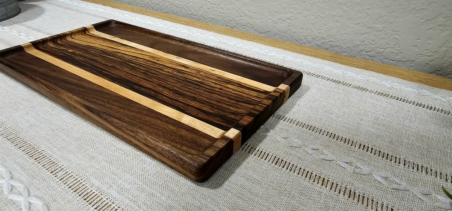 Large Exotic Catch All Tray made with Zebra Wood, Walnut, and Maple | Desk Organizer