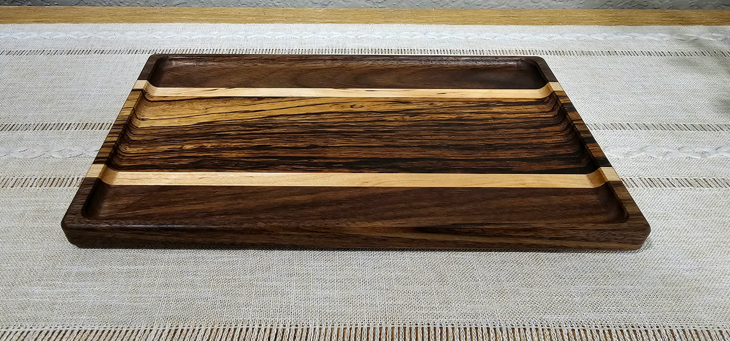 Large Exotic Catch All Tray made with Zebra Wood, Walnut, and Maple | Desk Organizer