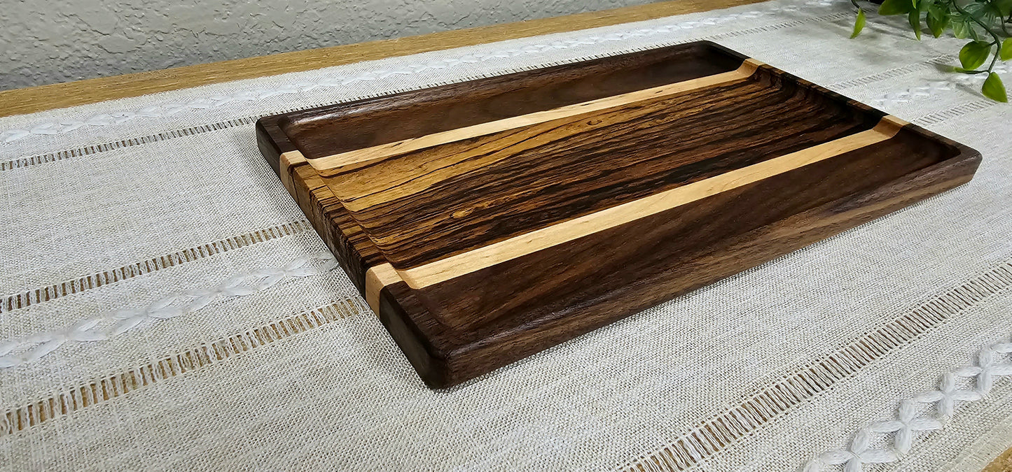 Large Exotic Catch All Tray made with Zebra Wood, Walnut, and Maple | Desk Organizer