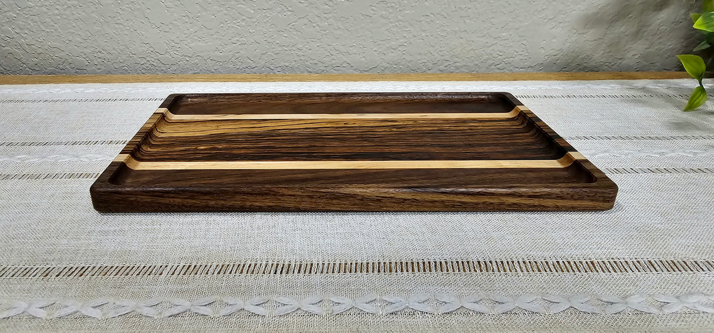 Large Exotic Catch All Tray made with Zebra Wood, Walnut, and Maple | Desk Organizer