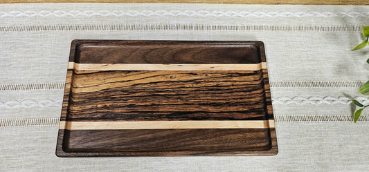 Large Exotic Catch All Tray made with Zebra Wood, Walnut, and Maple | Desk Organizer