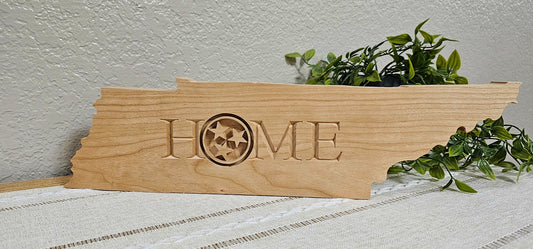 TN State Shape with Home & TN Tri-Star Engraved Sign | Maple, Cherry, or Walnut Wood | 2 Size Options