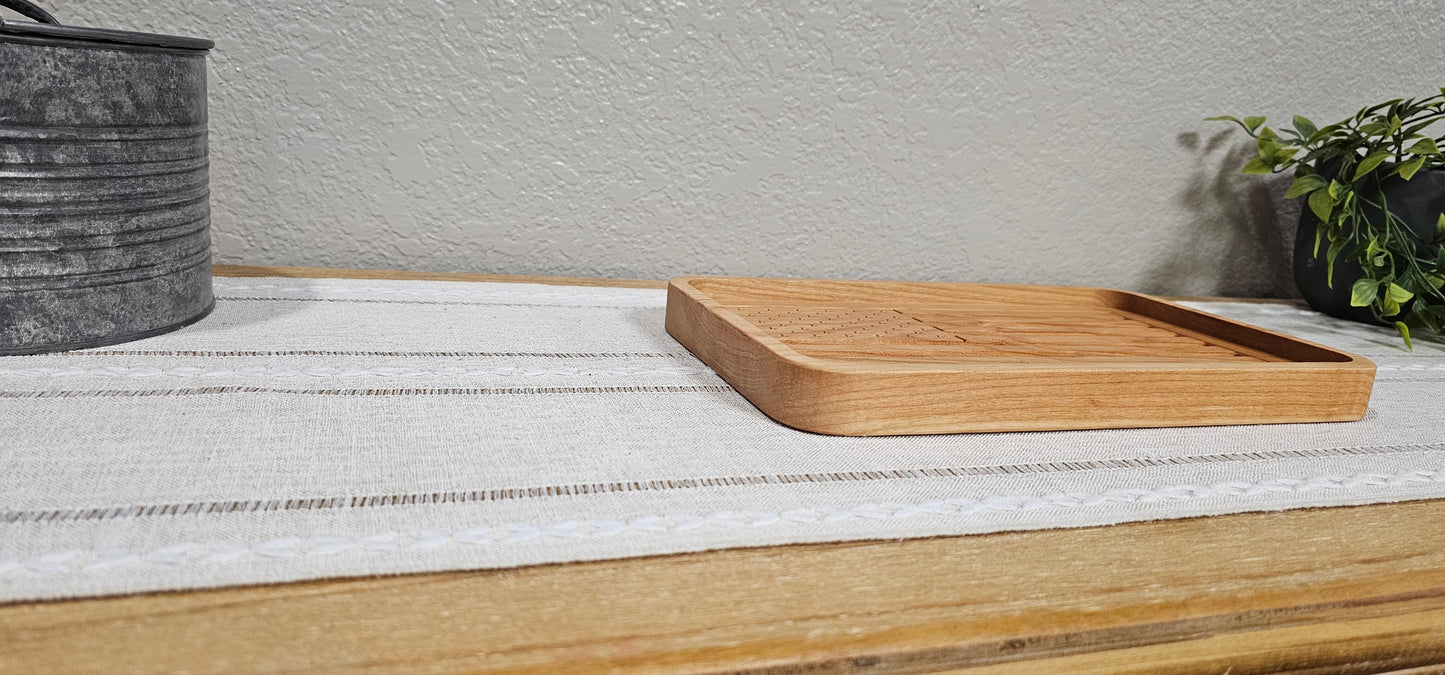 Engraved American Flag made with Cherry Wood Catch All Tray | Desk Organizer