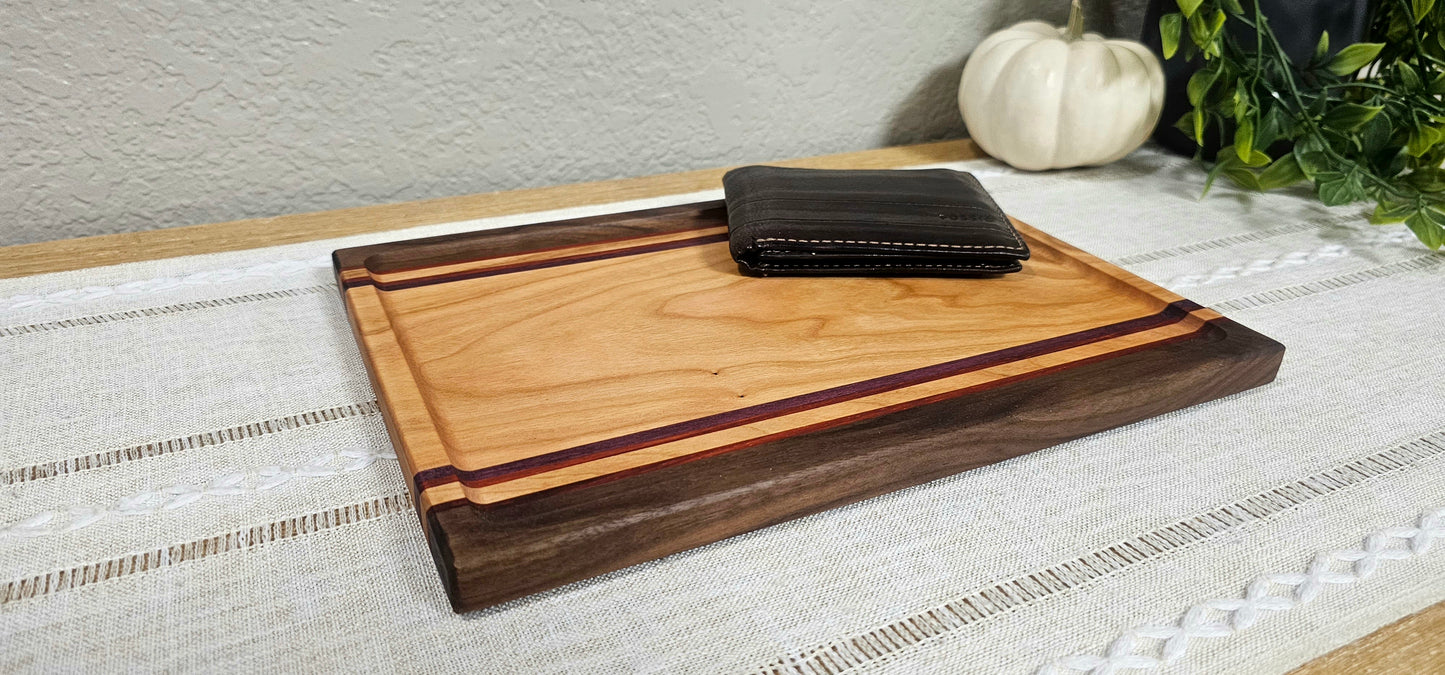 Exotic Catch All Tray made with African Padauk, Purple Heart, Walnut, and Cherry| Desk Organizer