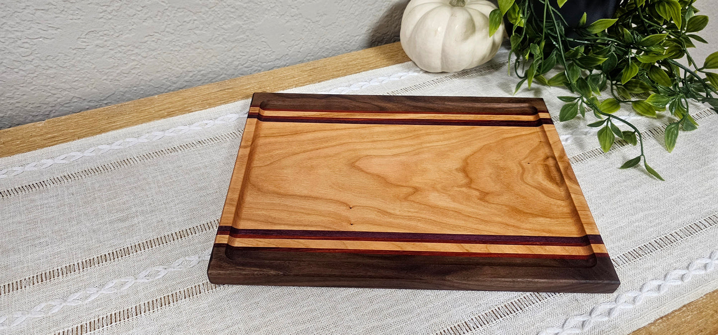 Exotic Catch All Tray made with African Padauk, Purple Heart, Walnut, and Cherry| Desk Organizer