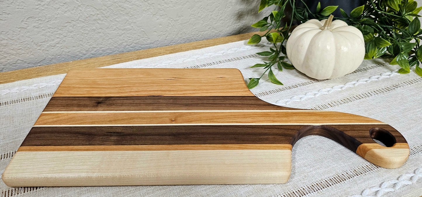 Face Grain Charcuterie Board with Multiple Woods Striped | Cherry, Maple, and Walnut Woods