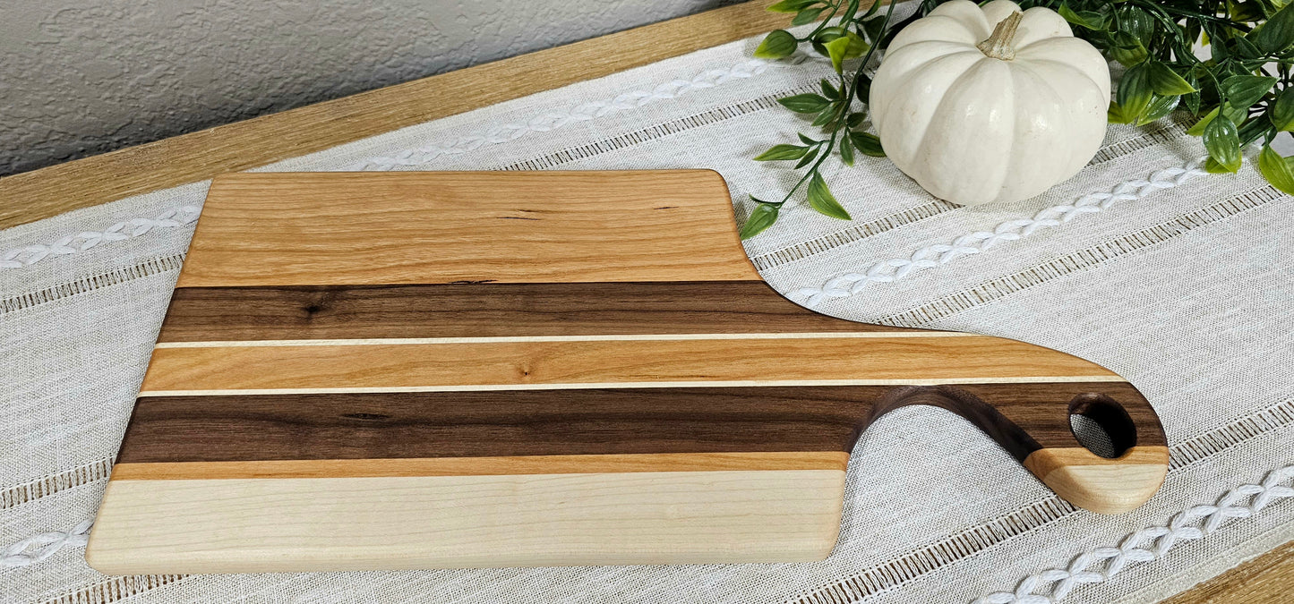 Face Grain Charcuterie Board with Multiple Woods Striped | Cherry, Maple, and Walnut Woods