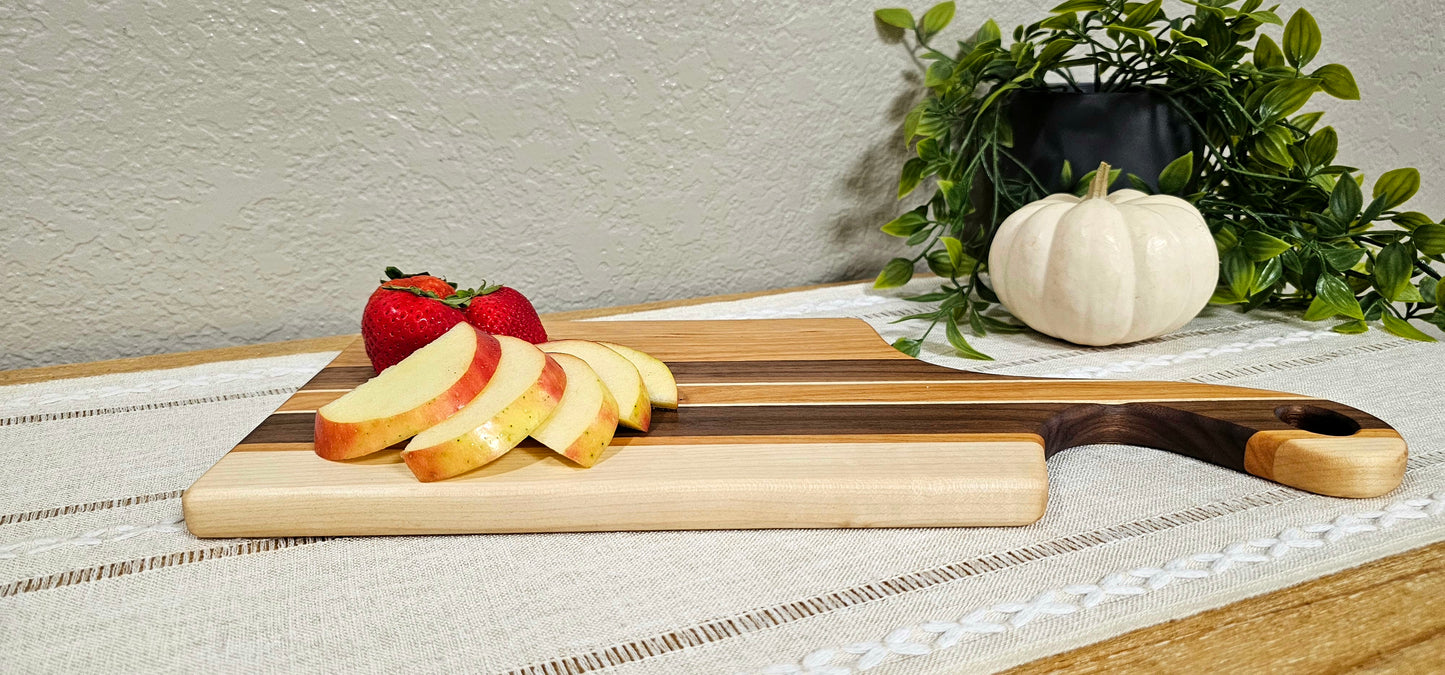 Face Grain Charcuterie Board with Multiple Woods Striped | Cherry, Maple, and Walnut Woods