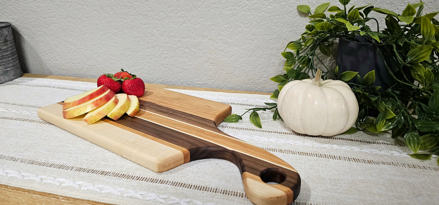 Face Grain Charcuterie Board with Multiple Woods Striped | Cherry, Maple, and Walnut Woods