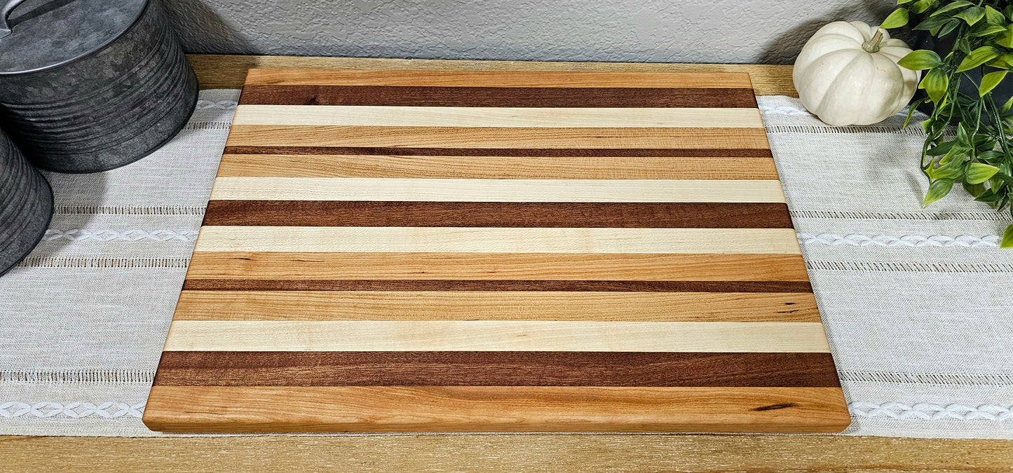 Large Patterned Cutting Board | Maple, Cherry, & African Sapele Woods