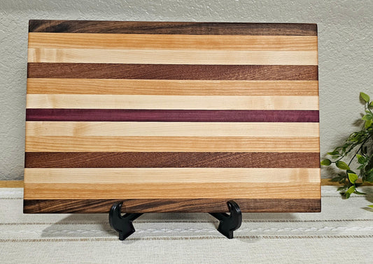 Large Exotic Cutting Board with Multiple Woods | Walnut, Maple, Cherry, African Sapele, and Purpleheart