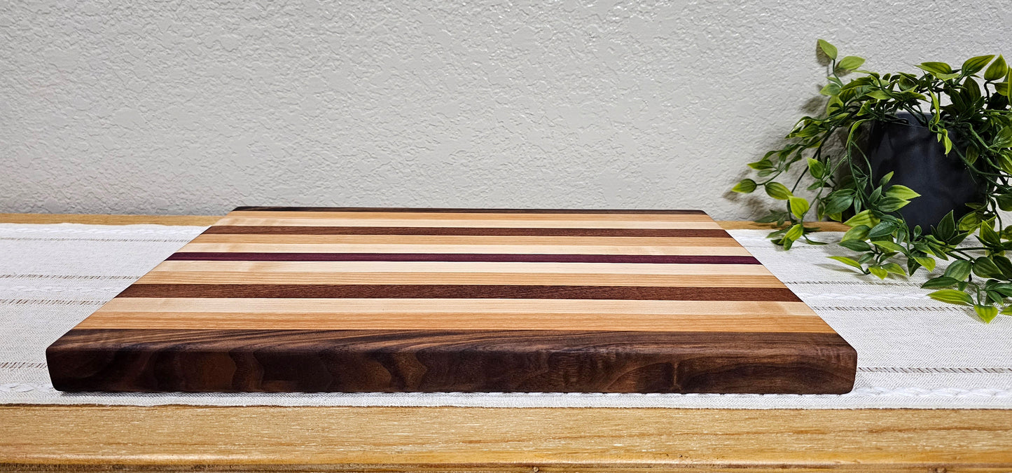 Large Exotic Cutting Board with Multiple Woods | Walnut, Maple, Cherry, African Sapele, and Purpleheart