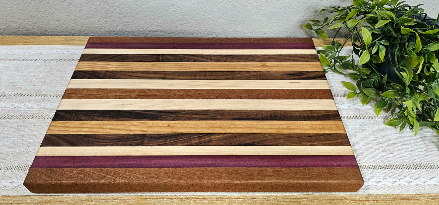 Large Patterned Board | Walnut, Maple, Cherry, African Sapele, & Purpleheart